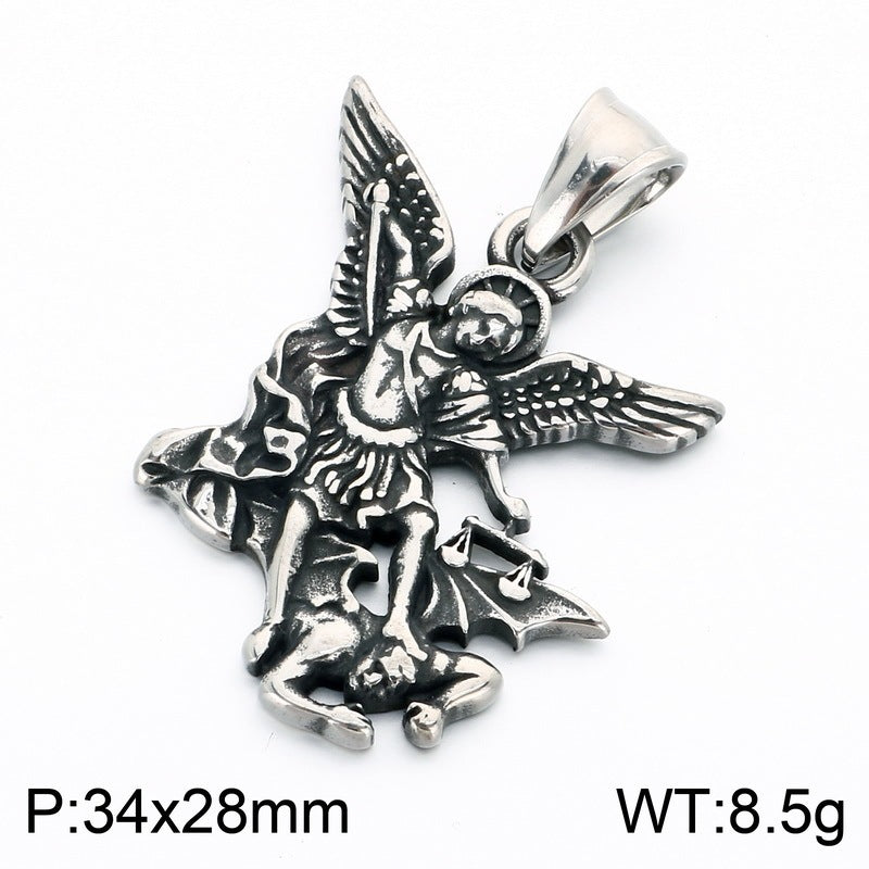 Dark Wind Double Sickle Reaper Pendant Angel Portrait Pendant Two-Sided Buddha Head Stainless Necklace