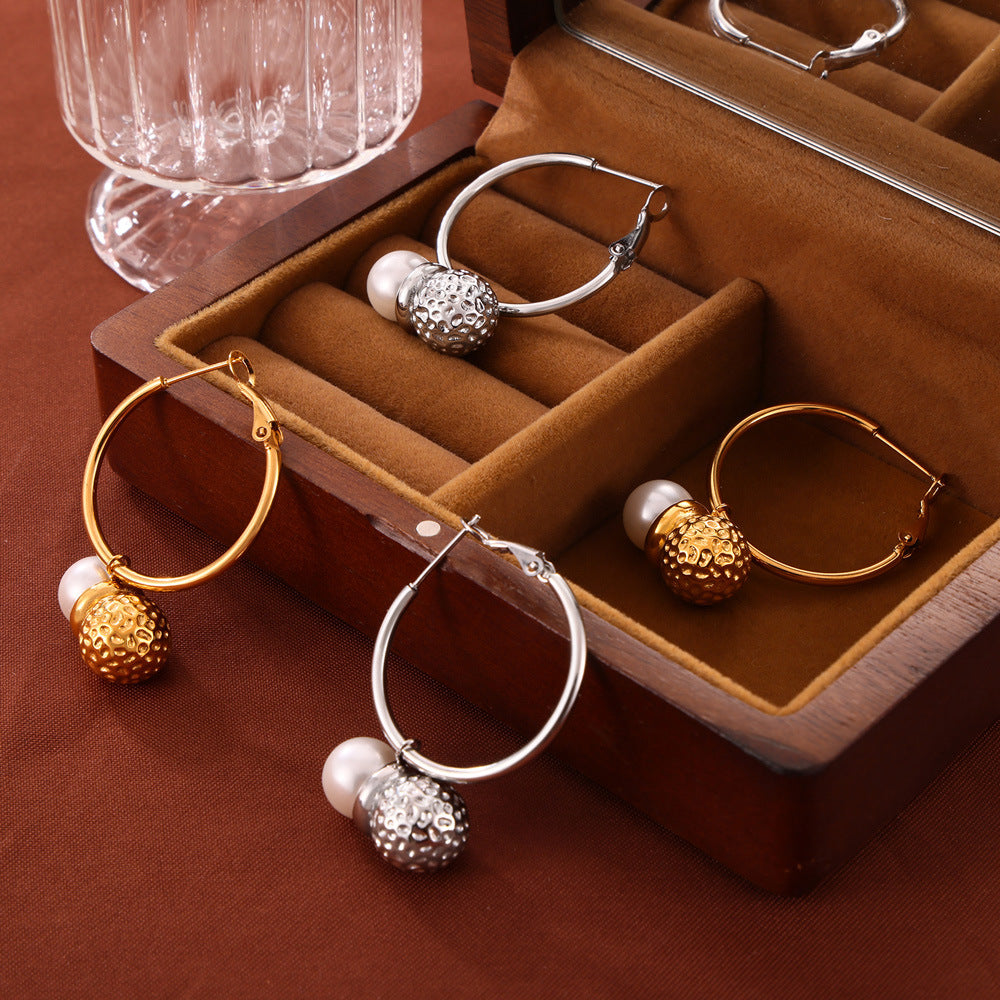 Peanut Shaped Pendant Necklace with Shell Beads - Titanium Steel Jewelry Set