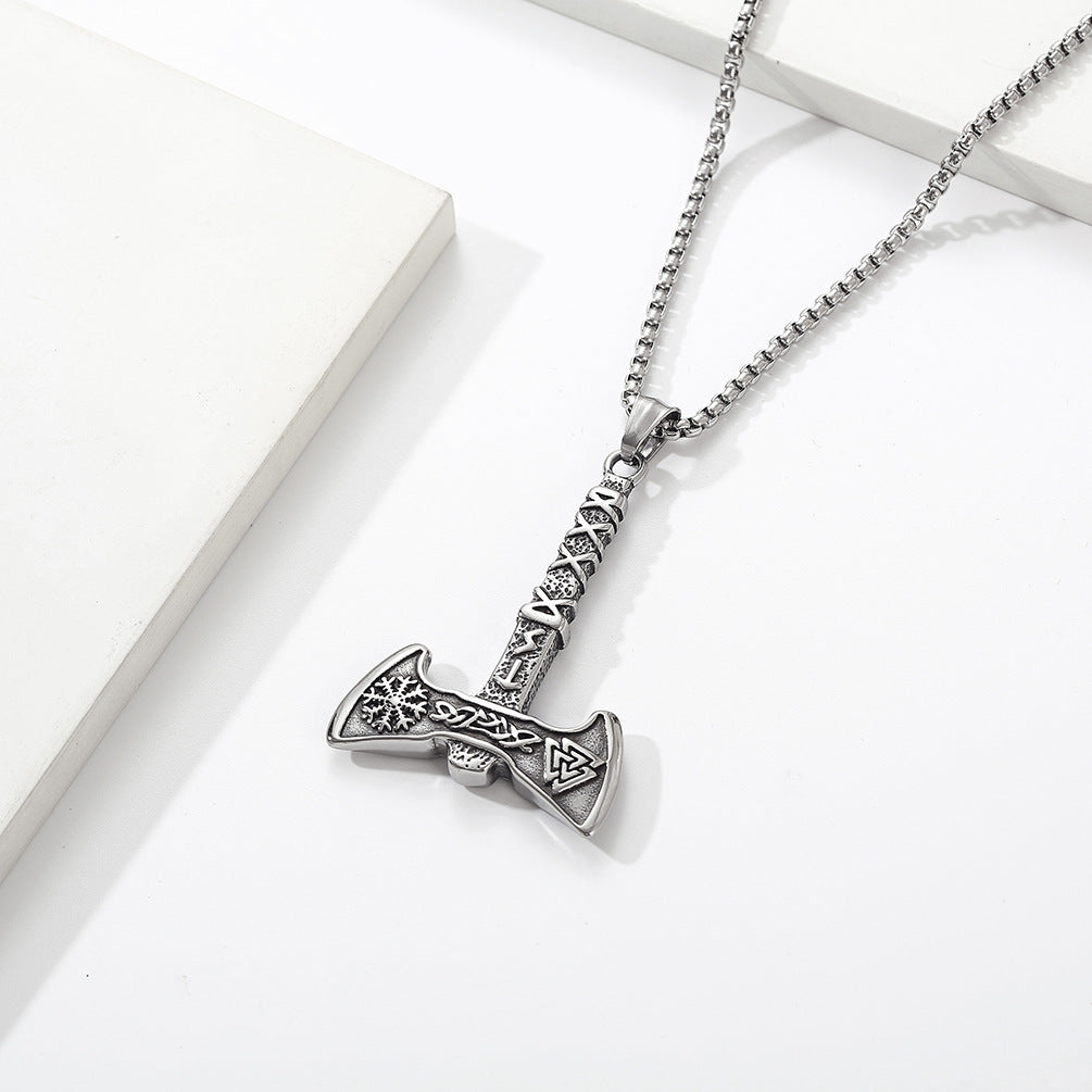 Retro Nordic Viking Axe Titanium Steel Pendant Necklace
