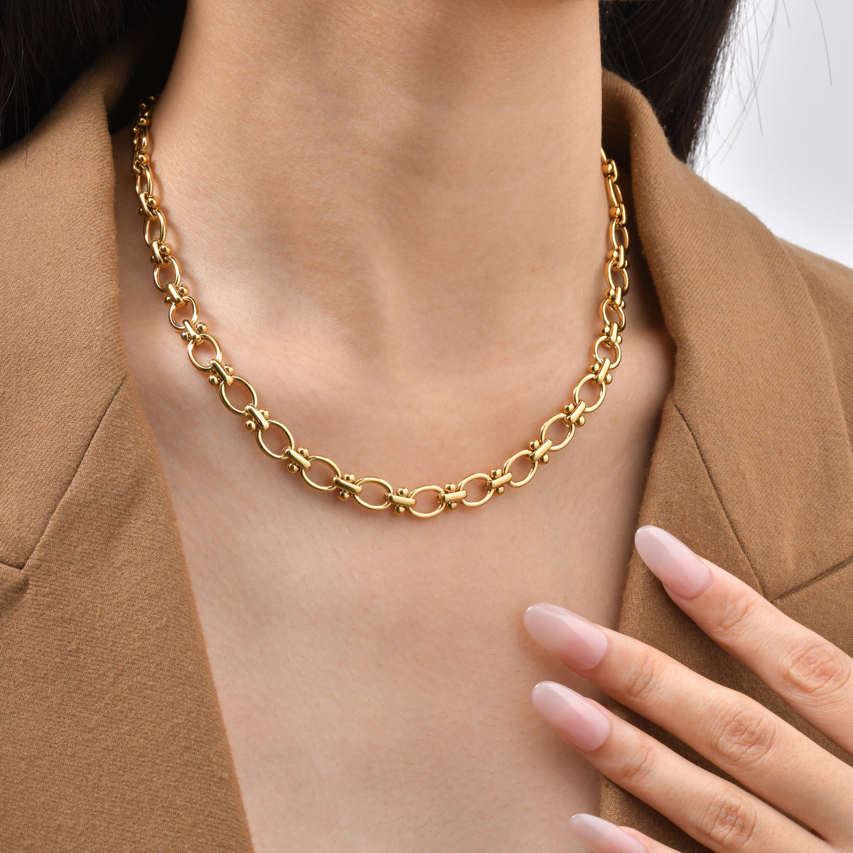 Stainless Steel Handmade Chain Round Cross Chain Interlocking Oval Necklace Bow Chain