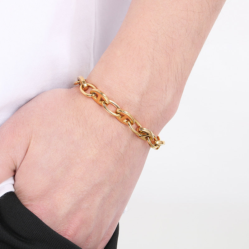 Planderful Mens Stainless Steel Pig Nose Chain Bracelet