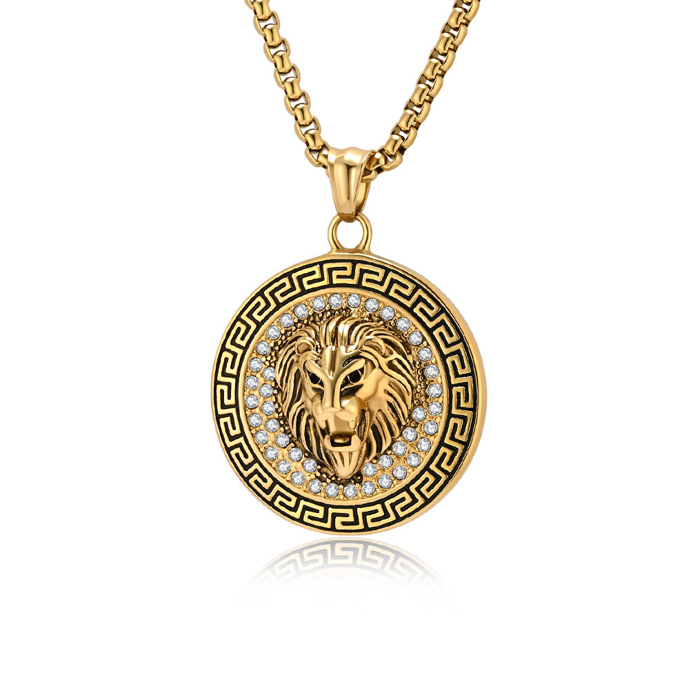 Planderful Domineering Lion Head Necklace Stainless Steel Gold Plated For Men Hip Hop Jewelry