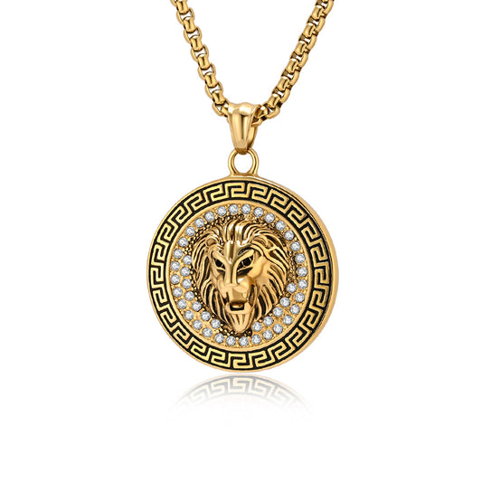 Planderful Domineering Lion Head Necklace Stainless Steel Gold Plated For Men Hip Hop Jewelry