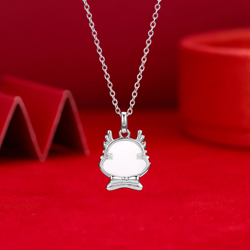 Mother of Pearl Dragon Baby Pendant Sterling Silver Necklace