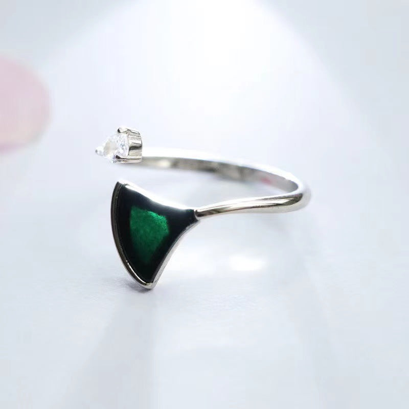 Sterling Silver Adjustable Green Jade Zircon Ring