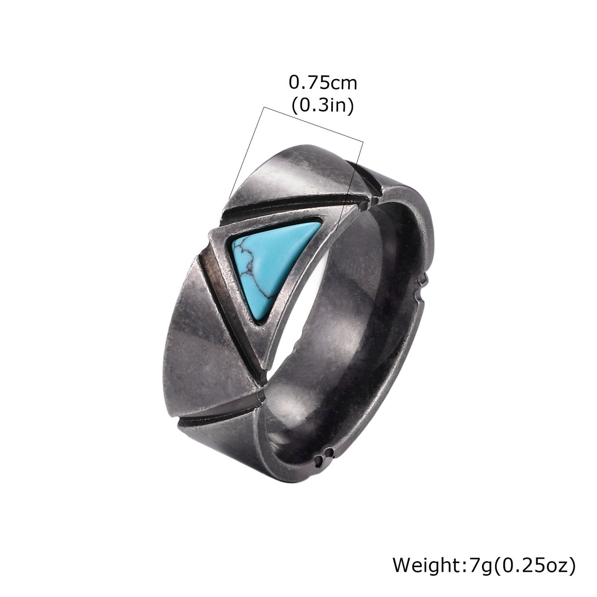 Stainless Steel Triangular Turquoise Ring Cool Man Gray