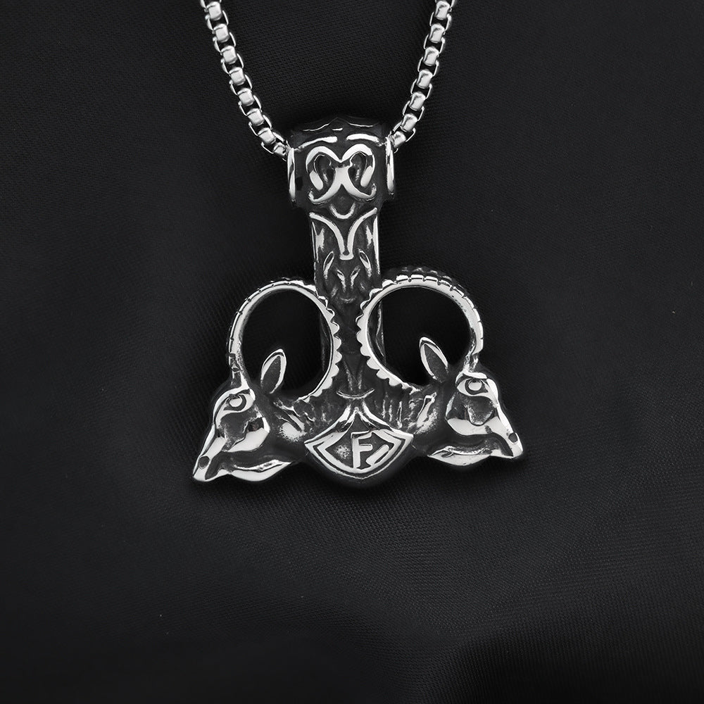 Planderful Viking Thor's Hammer Necklace for Men Personalized Stainless Steel Nordic Rune Pendant