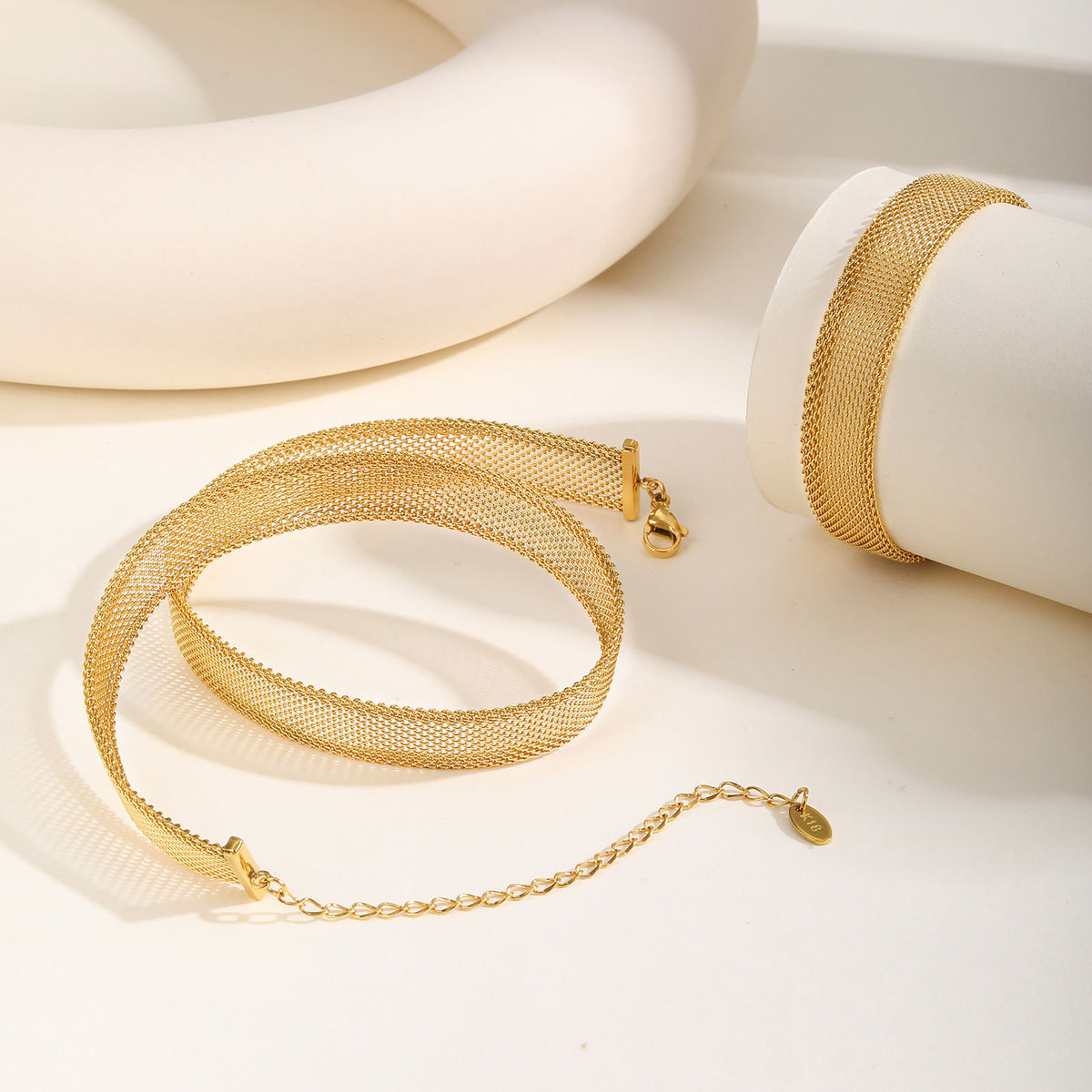 Stainless Steel Mesh Chain Bracelet Necklace Gold