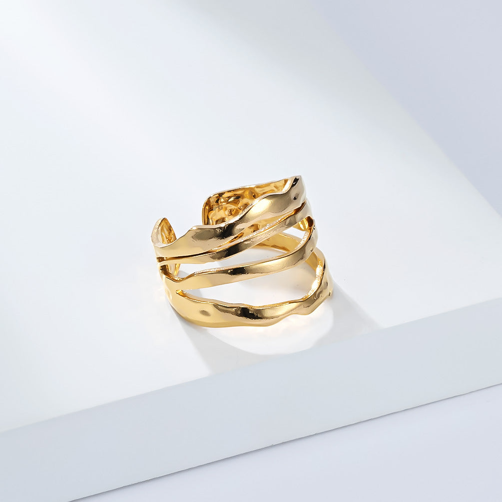 Planderful Geometric Stainless Steel Open Ring For Women Gold Plated Adjustable Fashion Jewelry