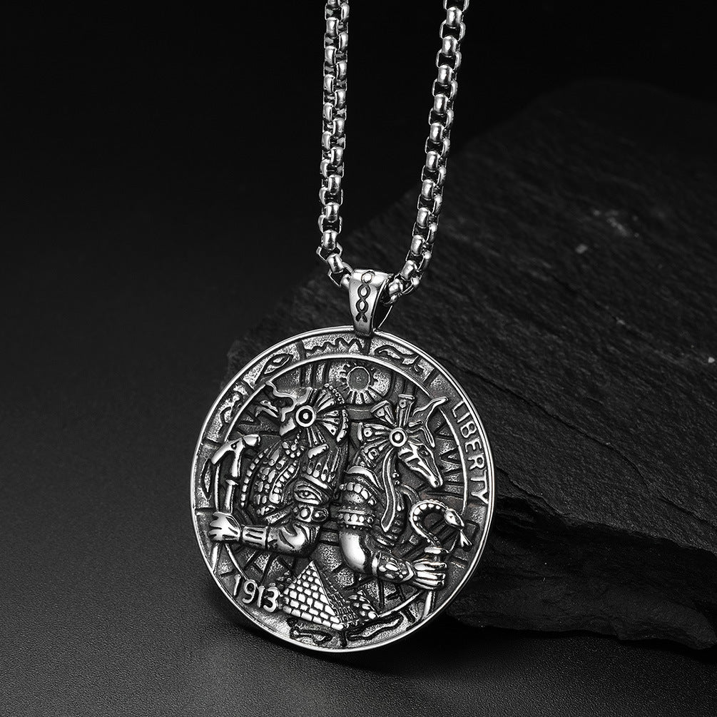 Retro Titanium Steel Anubis God Pendant Necklace for Men