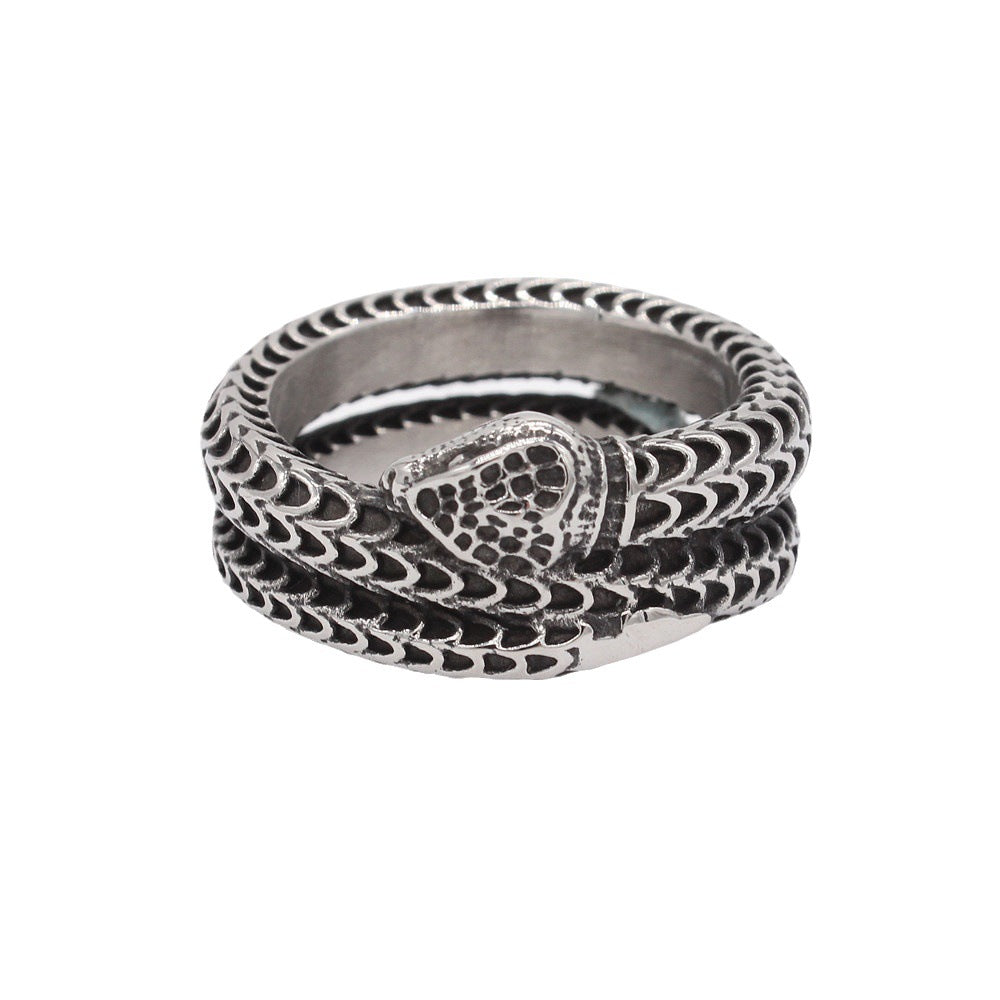 Vintage Fish Scale Snake Titanium Steel Ring for Men