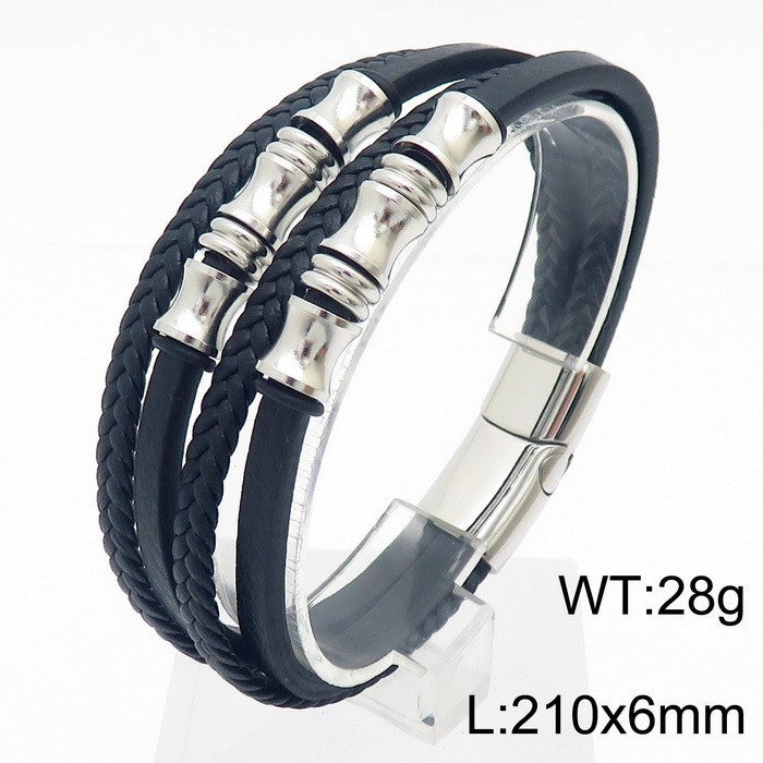 Planderful Leather Bracelet For Men Magnetic Buckle Everyday