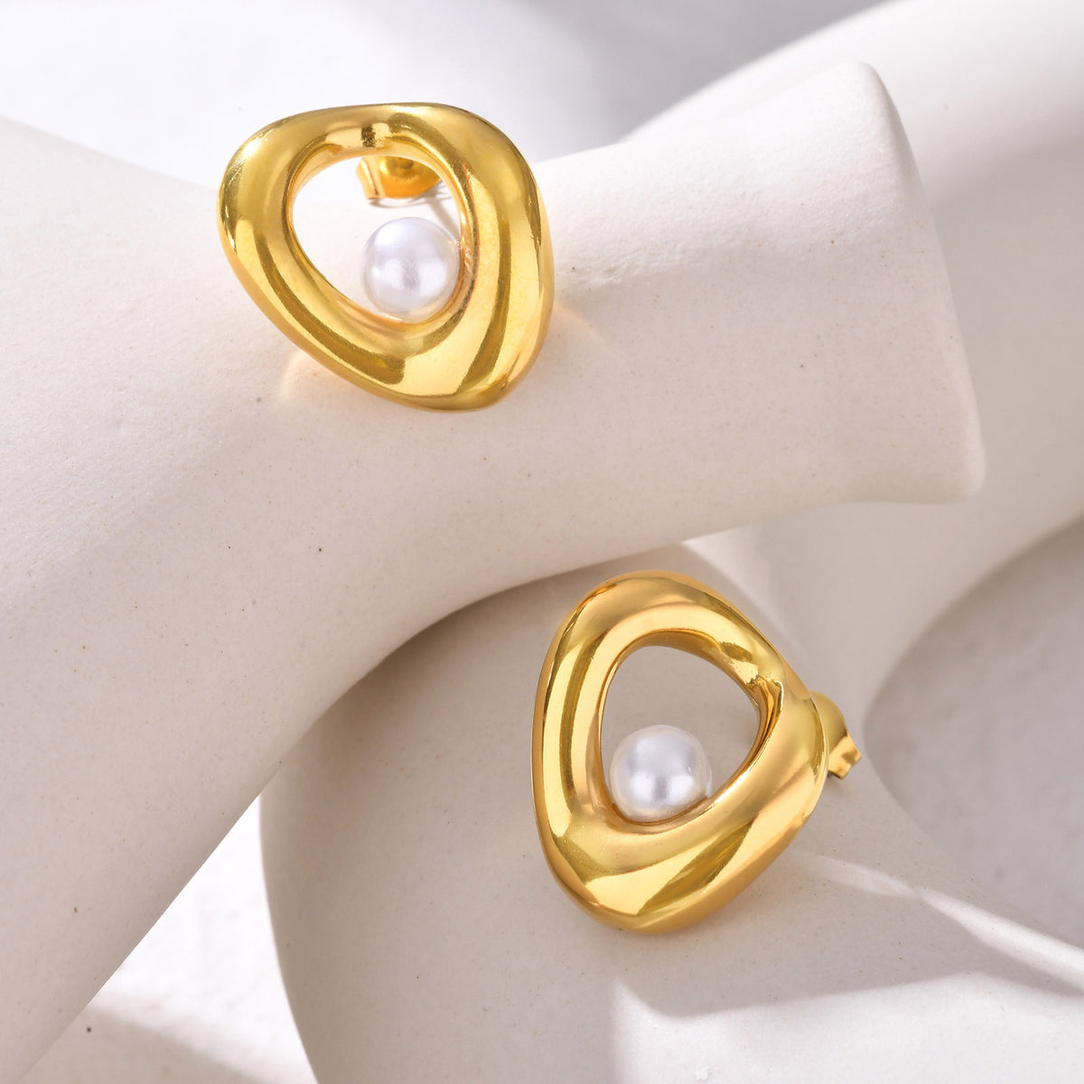 Stainless Steel Pearl Geometric Earrings