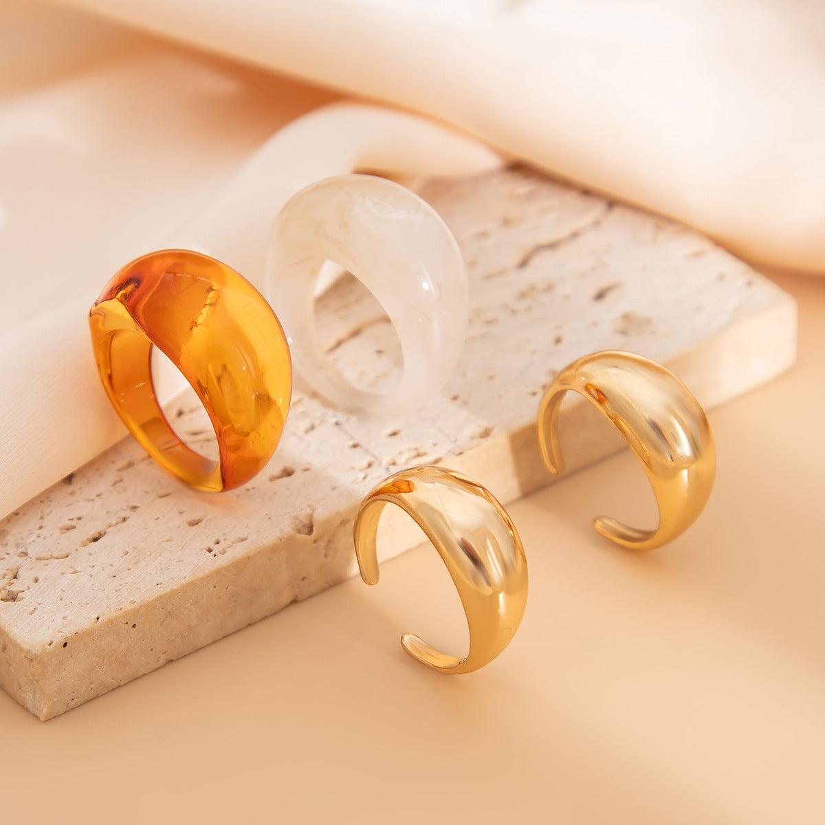 Planderful Geometric Landscape Ring Set With Resin Inlay Vienna Verve Collection Statement Jewelry For Women