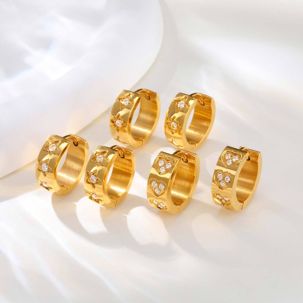 Gold-Tone Crystal Starburst Huggie Hoop Earrings