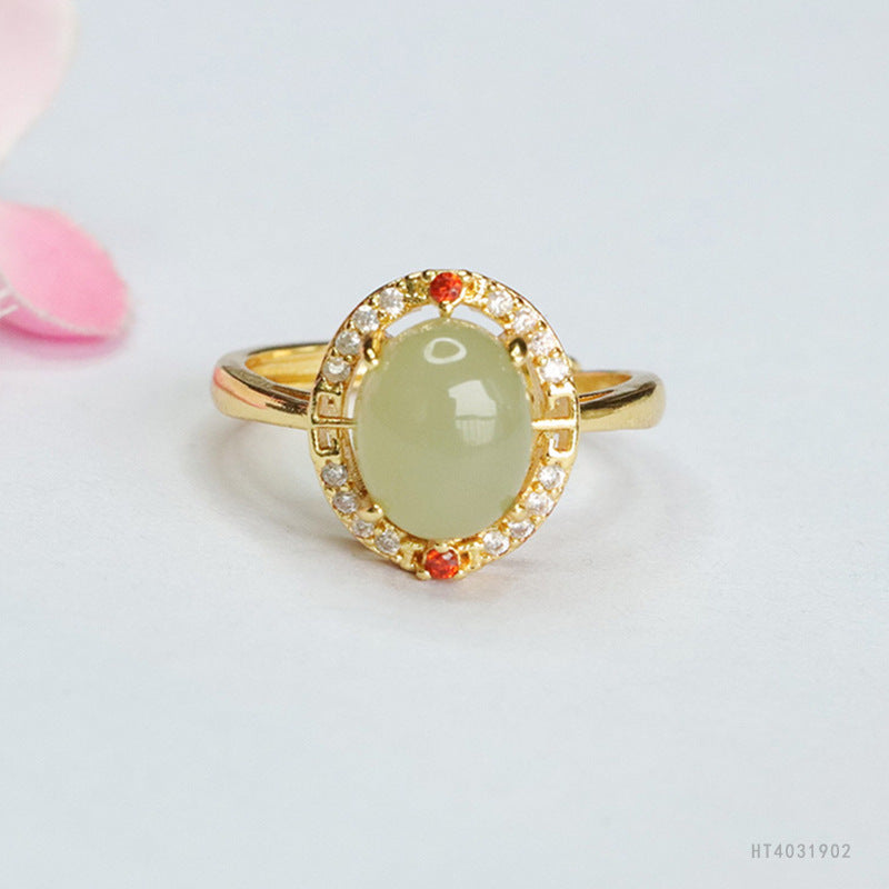 Qingshui Hetian Jade Zircon Halo Ring