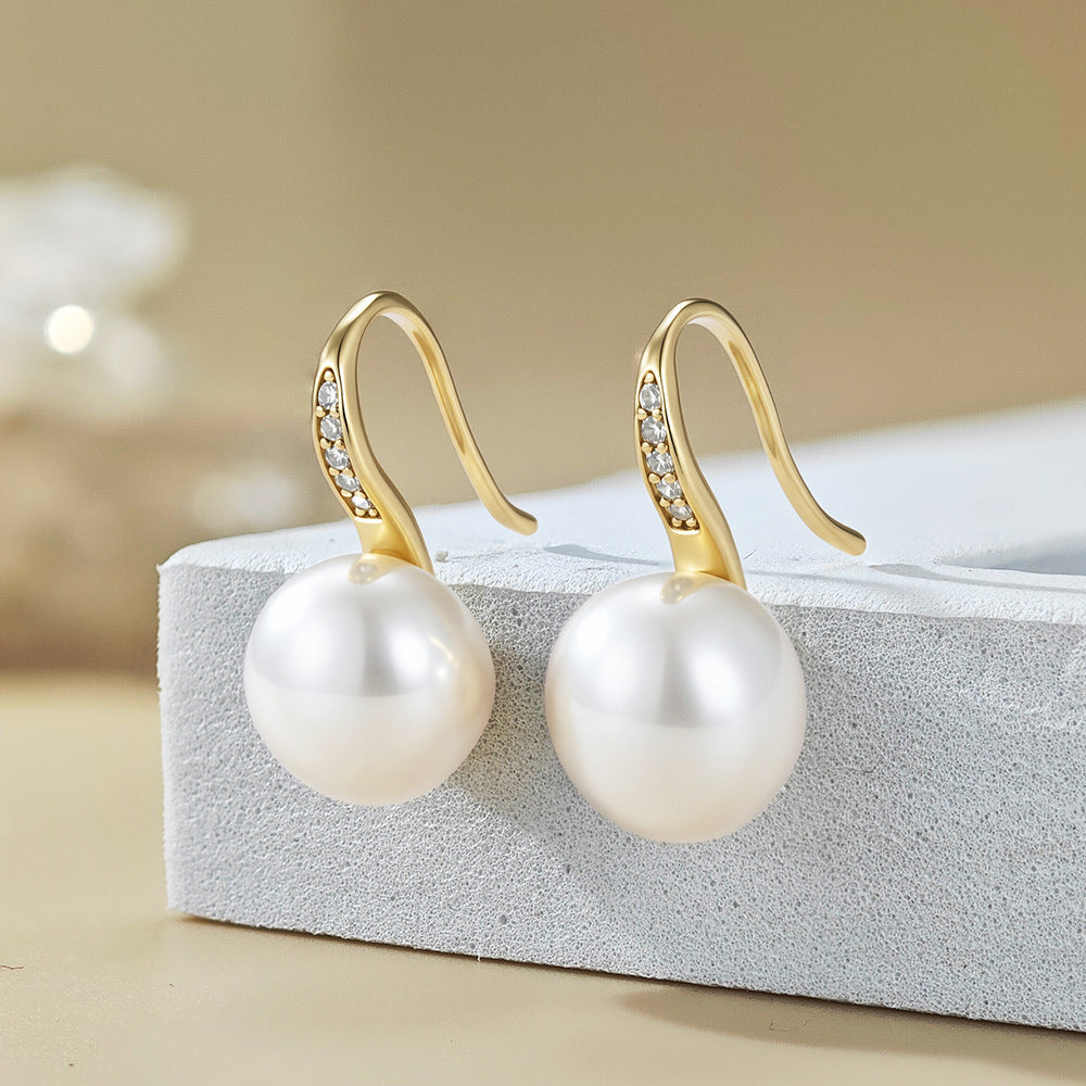 S925 Sterling Silver Natural Freshwater Pearl Earrings Zircon Ear Hook Earrings