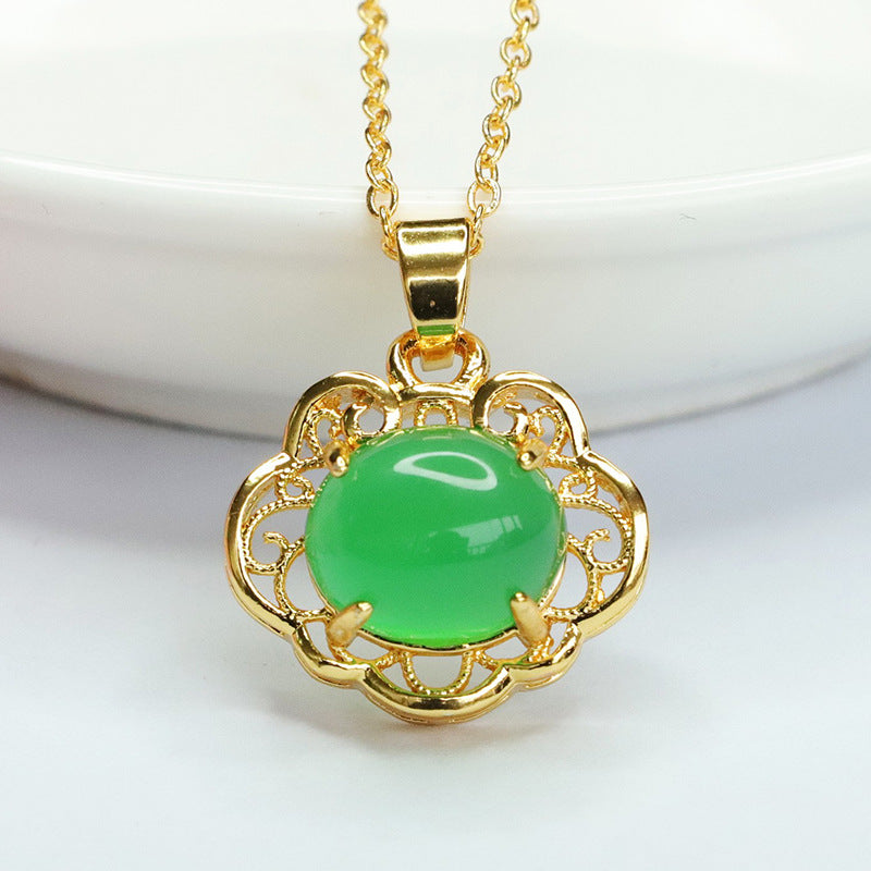 Wishful Hollow Pendant with Green Oval Chalcedony Ice