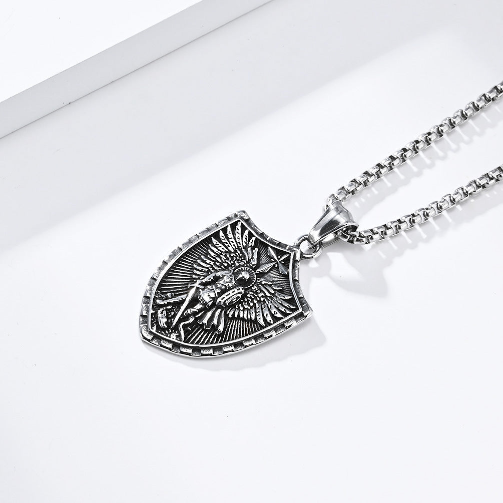 St Michael Shield Necklace Retro Personalized Titanium Steel Jewelry By Planderful For Christians