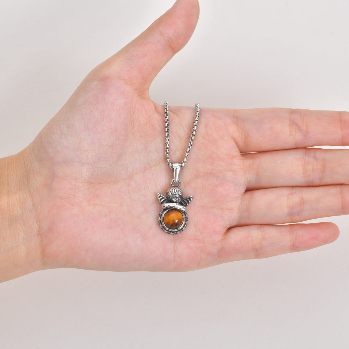 Europe & The United States Stainless Steel Angel Tiger's Eye Stone Women's Hip-Hop Necklace