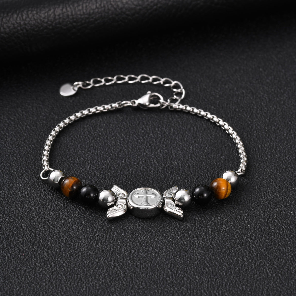 Cross Natural Stone Vintage Stainless Steel Bracelet for Men
