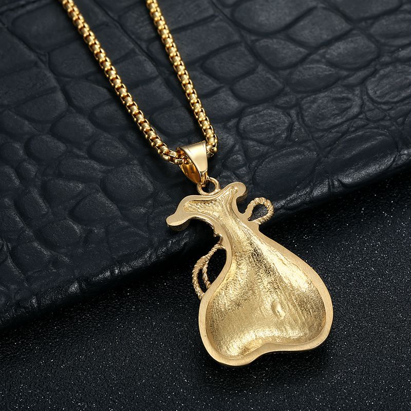 Planderful Everyday Genie Hip Hop Dollar Bag Pendant Necklace Gold Plated Stainless Steel For Urban Fashion Fans