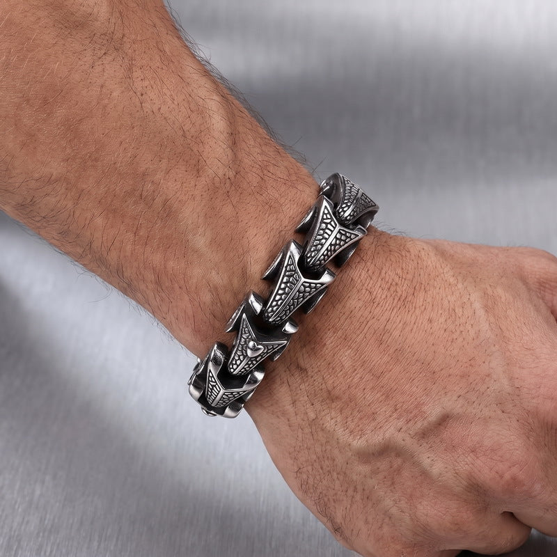 Punk Smeared Keel Titanium Steel Bracelet – Hip Hop Double Row Zircon Curved Bar Layered