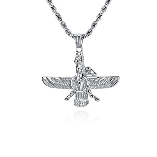 Persian Faravahar Necklace Planderful Unisex Titanium Steel Pendant Sacred Zoroastrian Symbol Of Protection