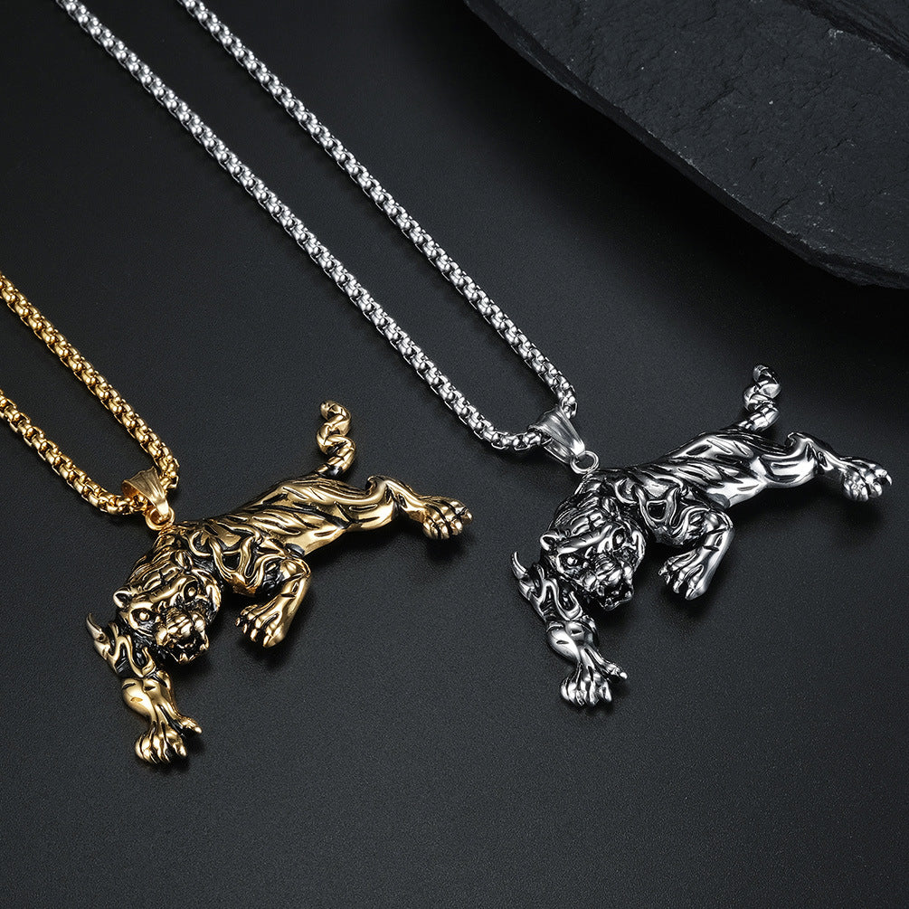 Tiger Head Titanium Steel Necklace For Edgy Punk Fashion Lovers Planderful Domineering Retro Style