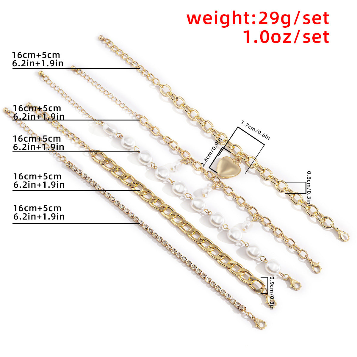 Planderful Vienna Verve Retro Heart Claw Chain Zircon Bracelet Set For Women With Fringed Pearl Accents