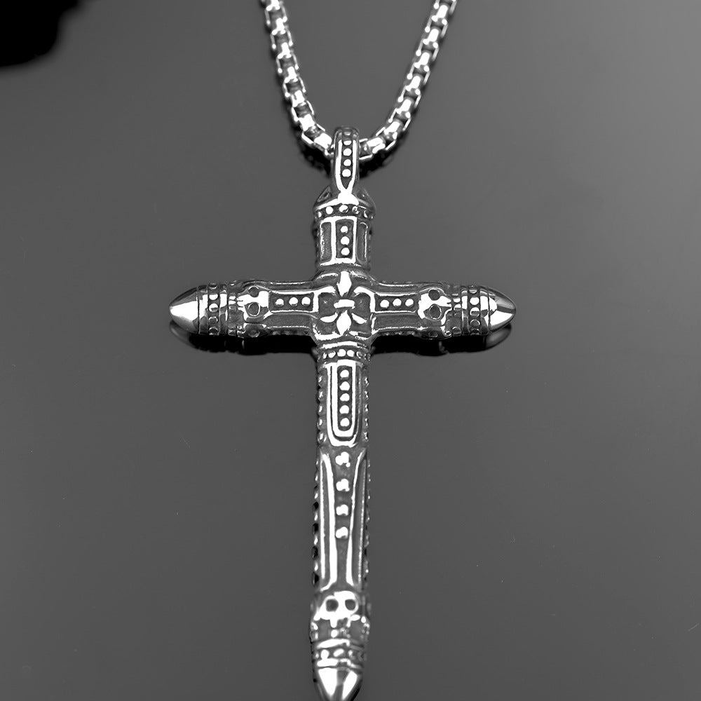 Vintage Men's Jewelry Stainless Steel Cross Pendant Necklace