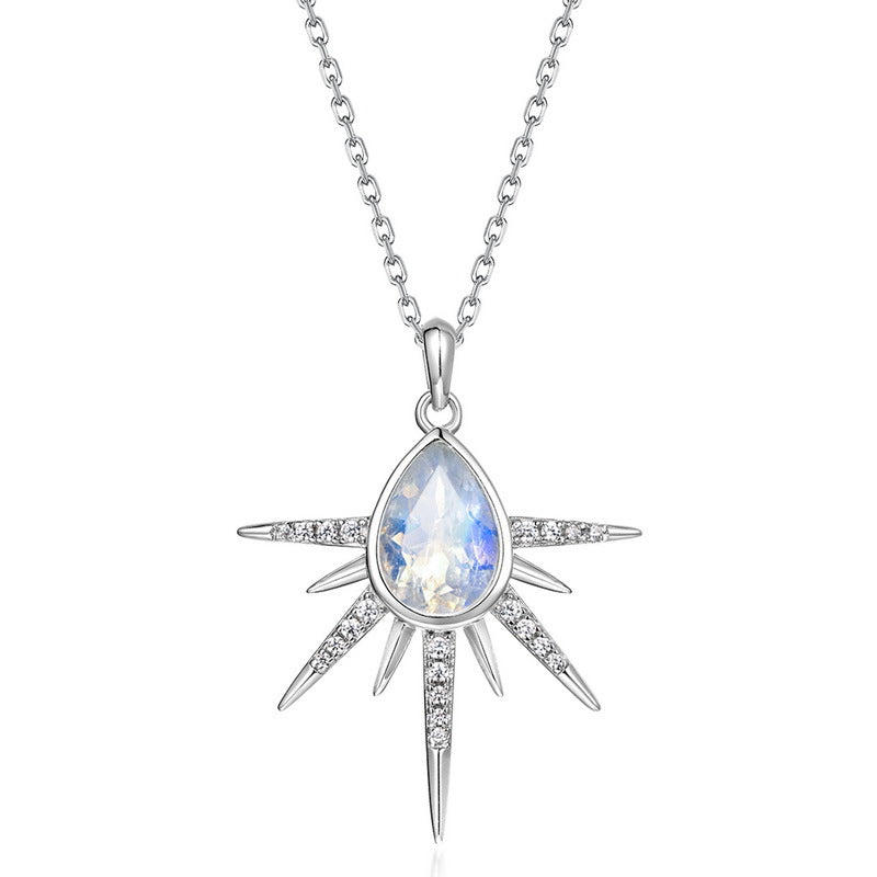 Planderful Everyday Genie Moonstone Pendant Collarbone Chain – Exaggerated Design in S925 Sterling Silver