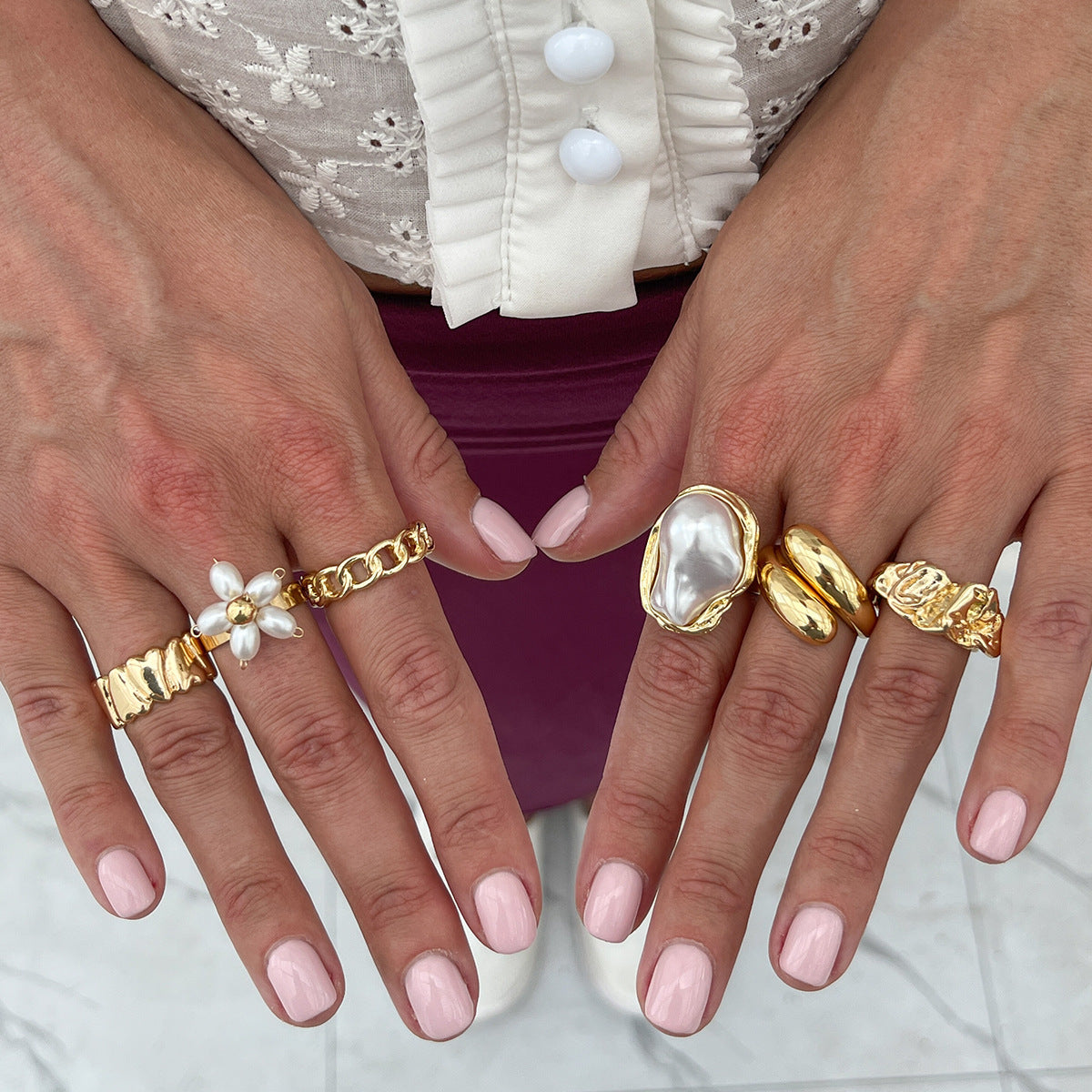 Planderful Vienna Verve Ring Set – Elegant Baroque Imitation Pearl Design