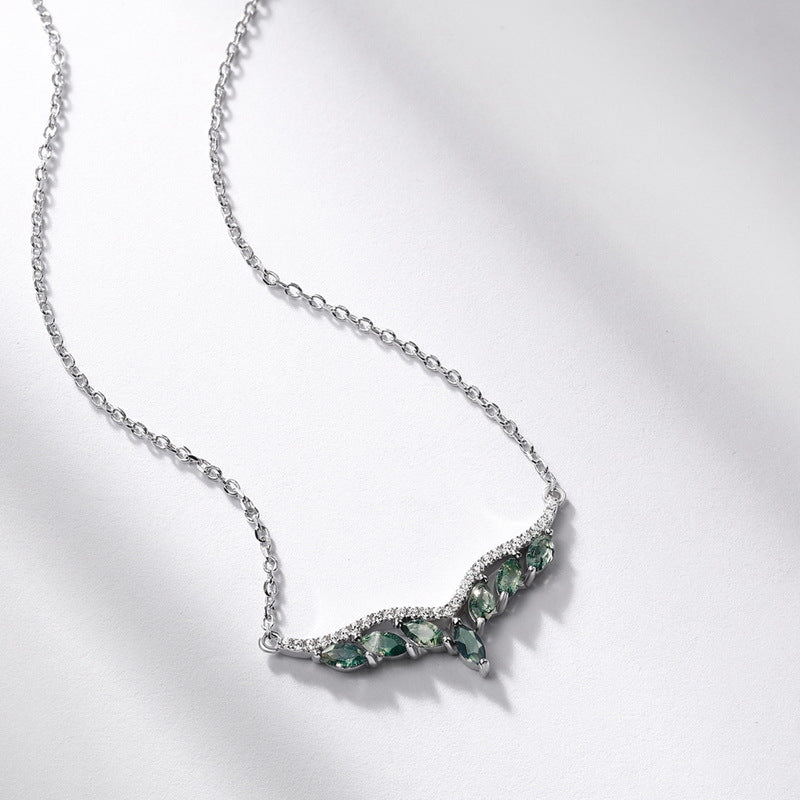 S925 Sterling Silver Moss Agate Angel Wing Necklace