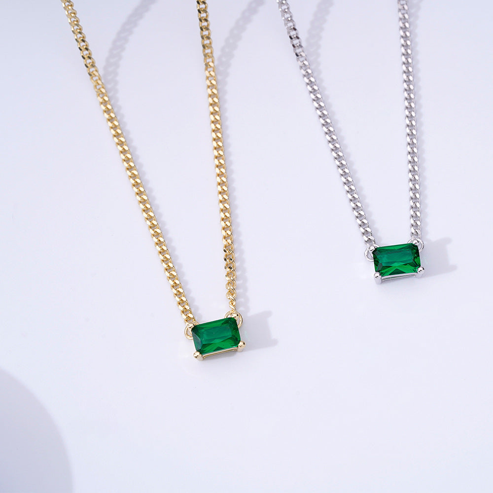 Korean Version S925 Sterling Silver Necklace Natural Zircon Pendant