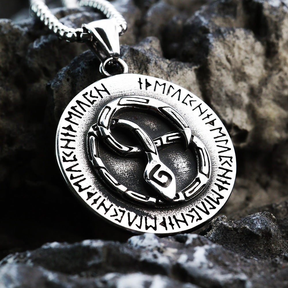 Nordic Retro Stainless Steel Men's Pendant Viking Snake Design