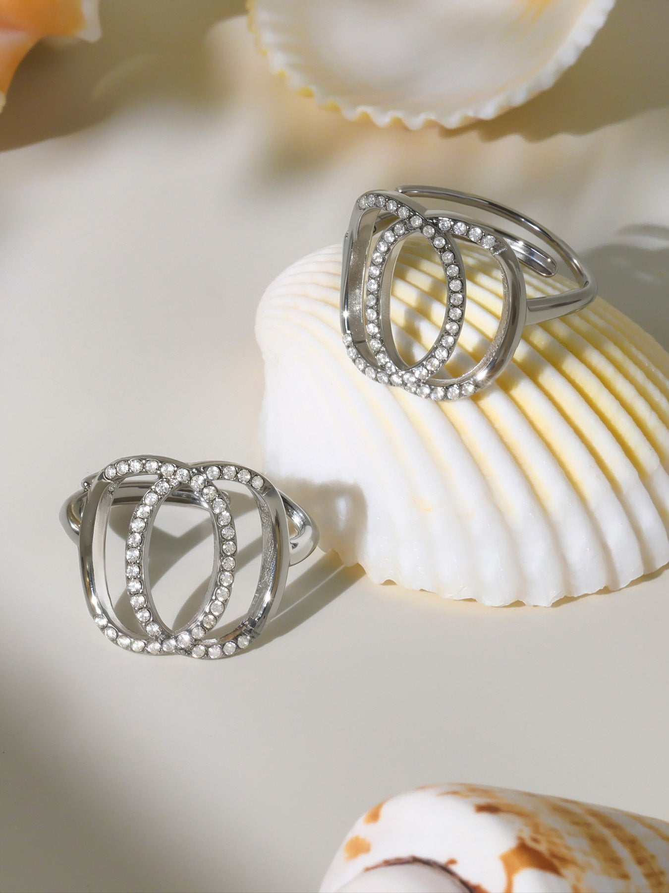 Planderful Zircon Double Circle Ring For Women Light Luxury