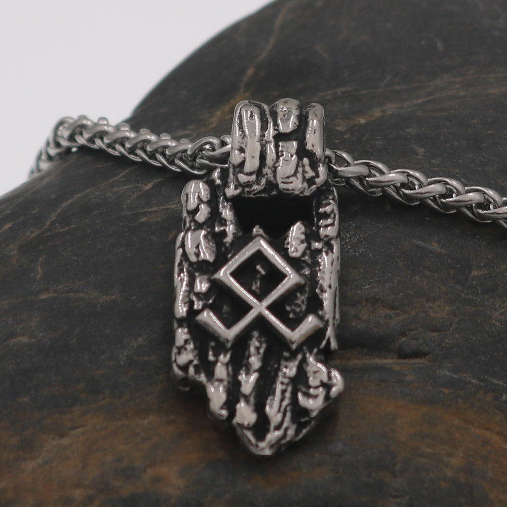 Nordic Mythic Tree Pattern Necklace with Viking Odin Talisman