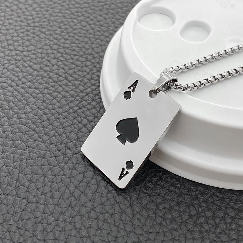 Magician Spade Pendant Titanium Steel Unisex Necklace by Planderful Retro Protection Statement