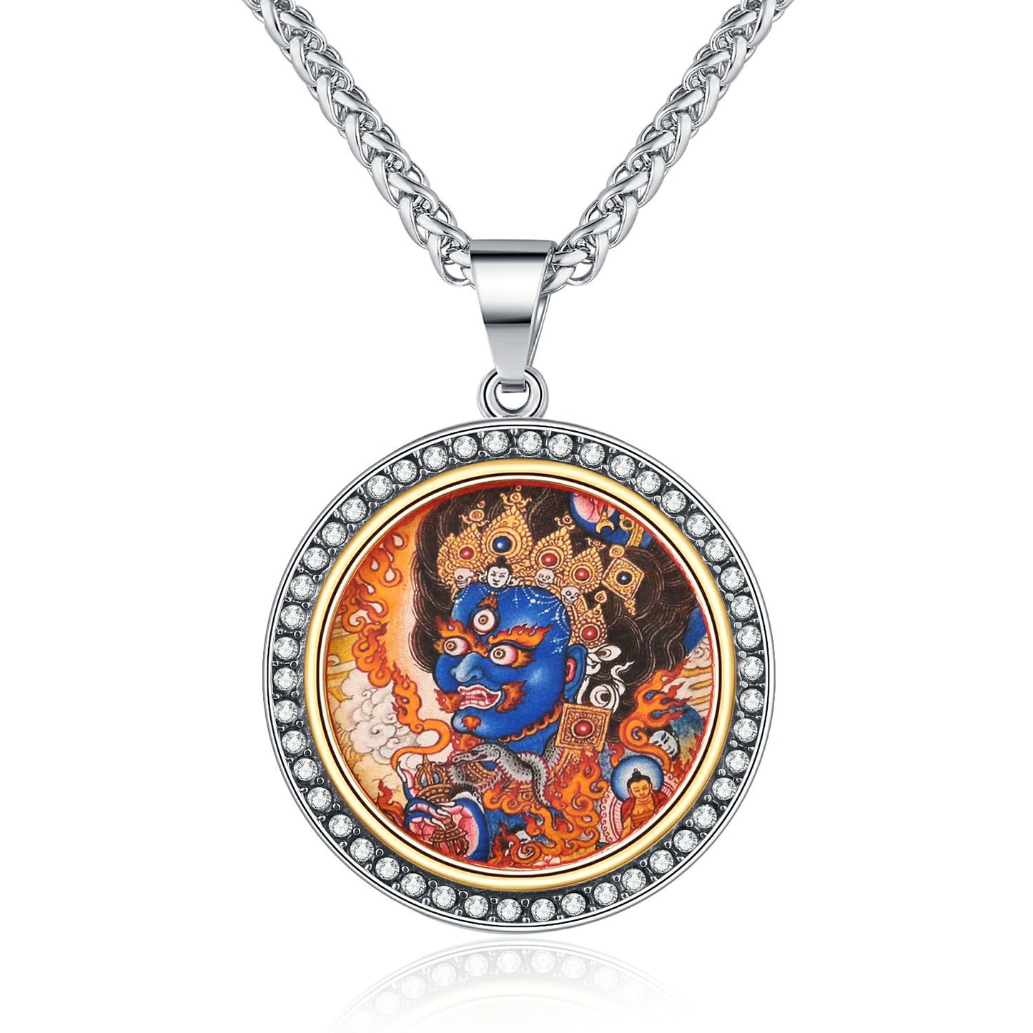 Zircon Necklace – Vintage Tibetan Thangka Pendant