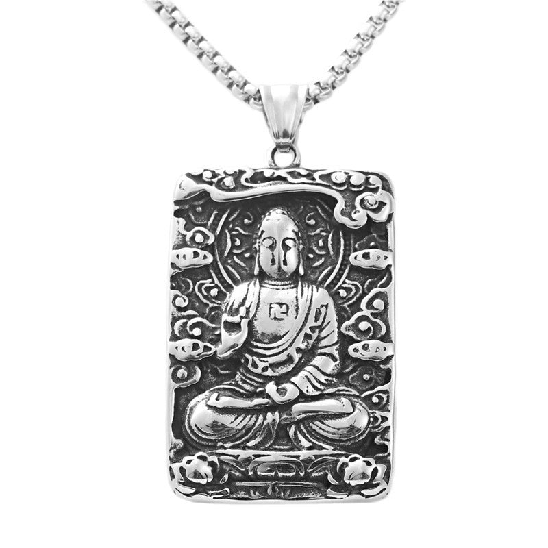 Titanium Steel Punk Amitabha Pendant Necklace for Men - Retro Trendy Design