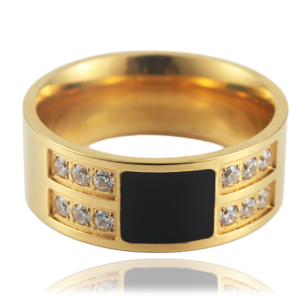 Retro Titanium Steel Black Epoxy Ring for Men - European and American Style Square Design