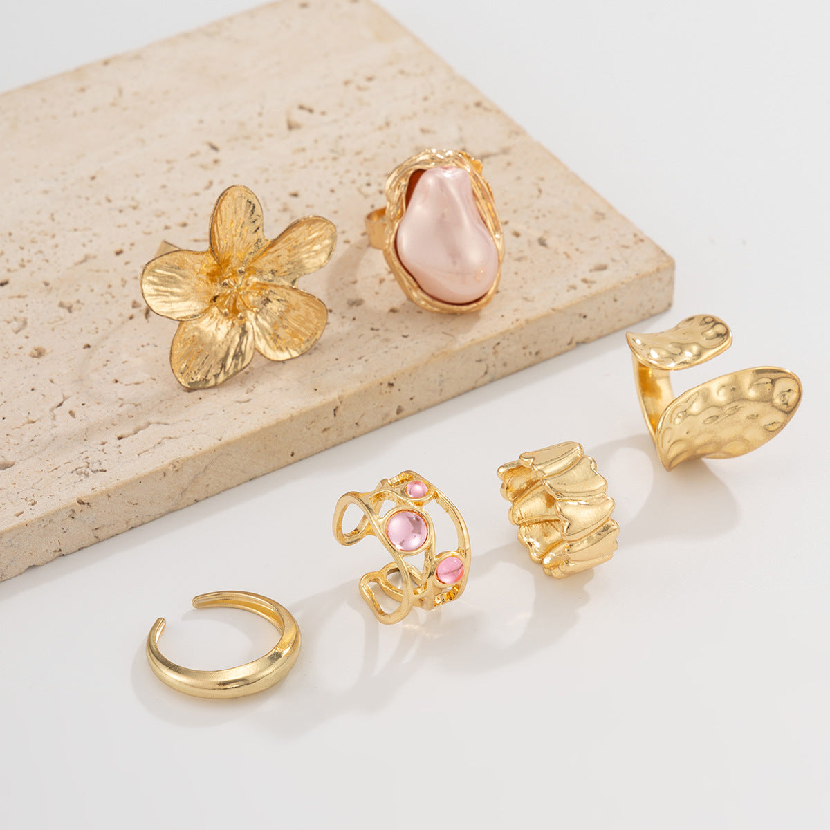 Planderful Vienna Verve Open Ring With Imitation Pearl Ring And Lava Design For Jewelry Lovers