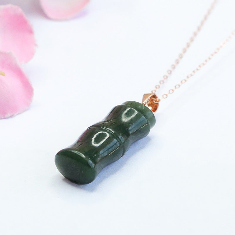 Bamboo Festival Sterling Silver Necklace with Natural Hotan Jade