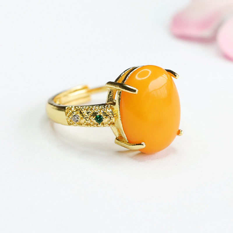 Organic Oval Amber Beeswax Ring - Fortune's Favor Collection