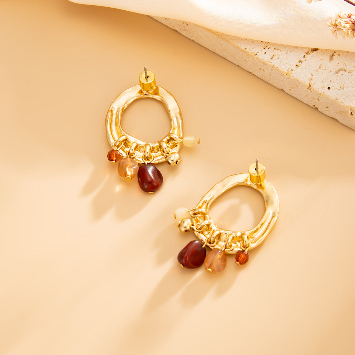 Planderful Metal Wind Flower Stud Earrings Vienna Verve For Women Geometric Turquoise Coral Imitation Statement