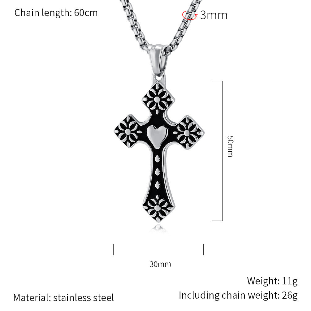 Heart Shaped Cross Pendant Necklace In Durable Titanium Steel For Edgy Hipster Punk Fans By Planderful Everyday Genie