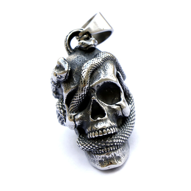 Planderful Everyday Genie Snake Head Skull Pendant Titanium Steel For Men Personalized Punk Hip Hop Necklace