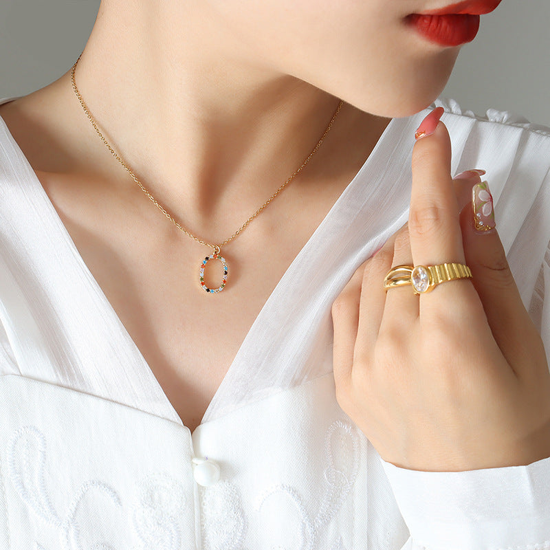 Luxurious Copper Pendant Necklace with Vibrant Zircon Inlay and European Influence