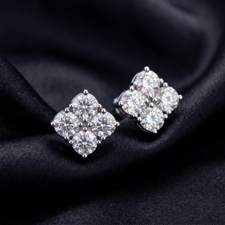 S925 Sterling Silver Moissanite Square Stud Earrings
